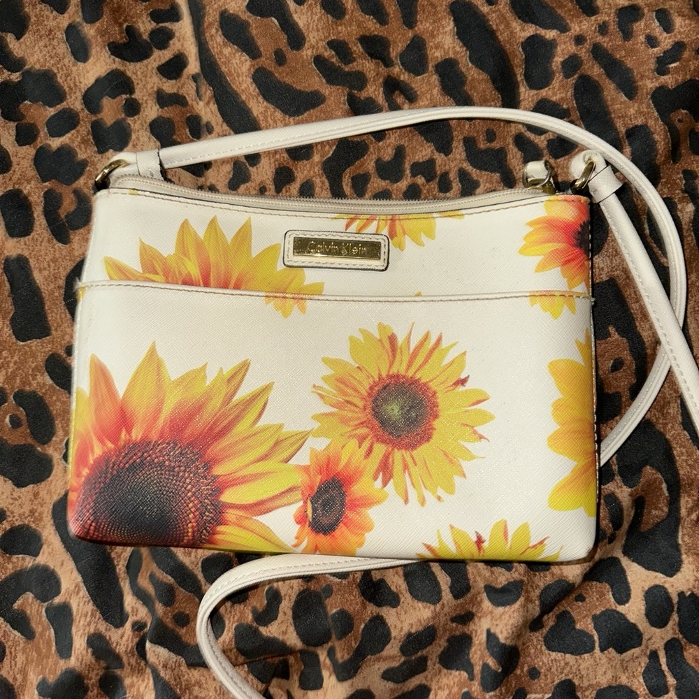 Calvin Klein White Crossbody with Sunflower Print
